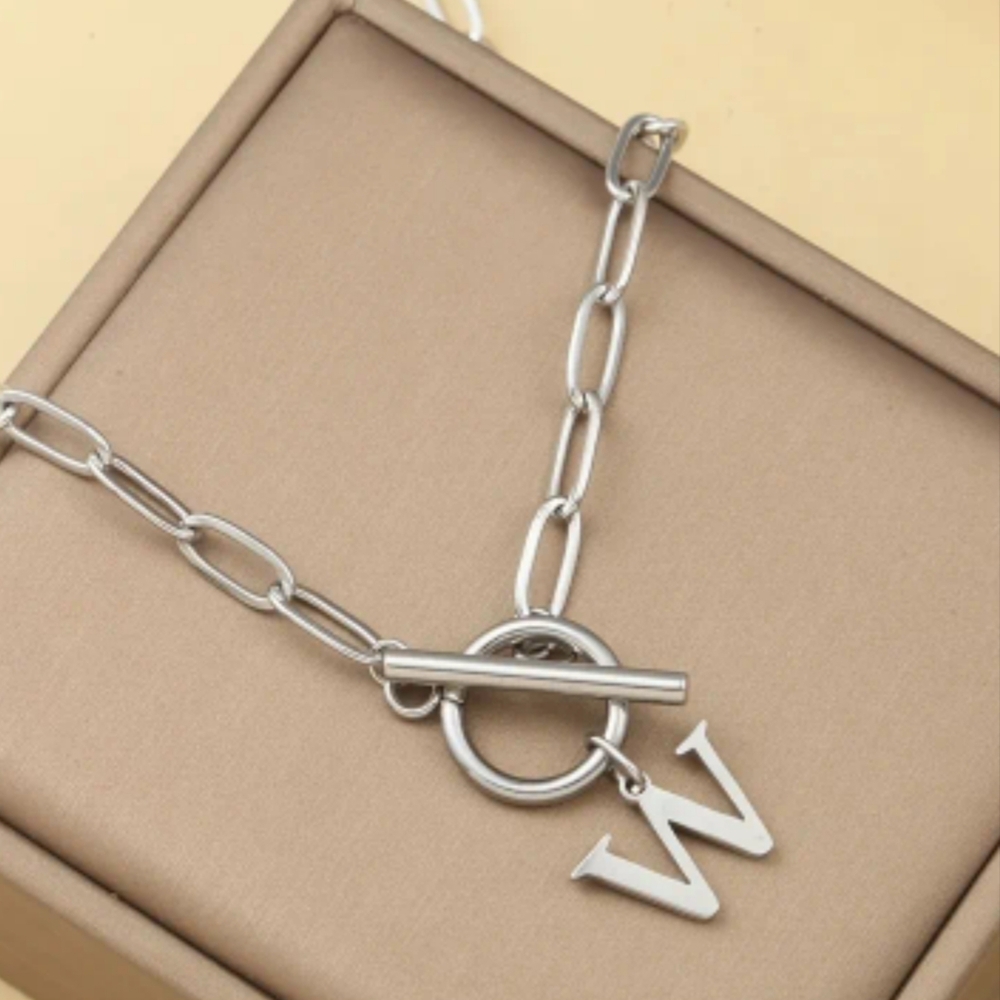 18 KT Gold Over Titanium Necklace "W"
